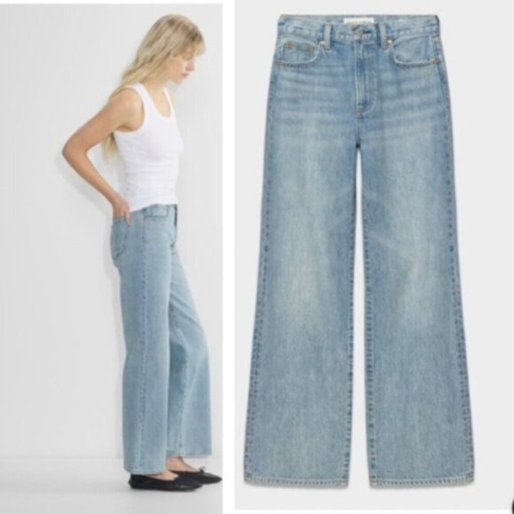 Aritzia Denim Forum Farrah Hi-Rise Wide Jean Pockets Cotton Zip Blue 28 Pants
